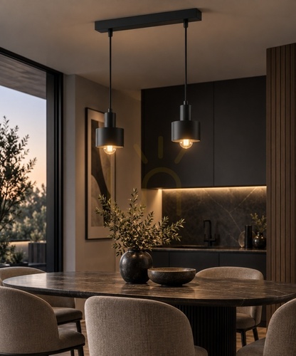 Verifica Lampă suspendată Keter Lighting Luce Black 2060, neagră, 2×E27, 50 cm