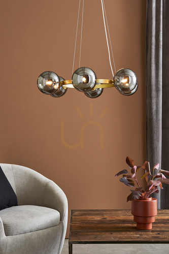 Verifica Pendant lamp Markslojd Circle 6 becuri auriu fumuriu sticla metal 71 cm 108050