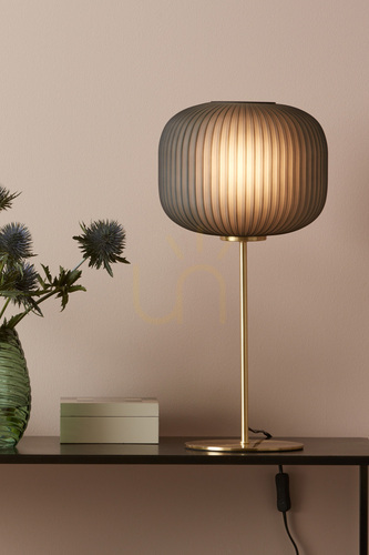 Verifica Lampă de masă Markslojd SOBER 107820 alamă periată sticlă smoky 50 cm