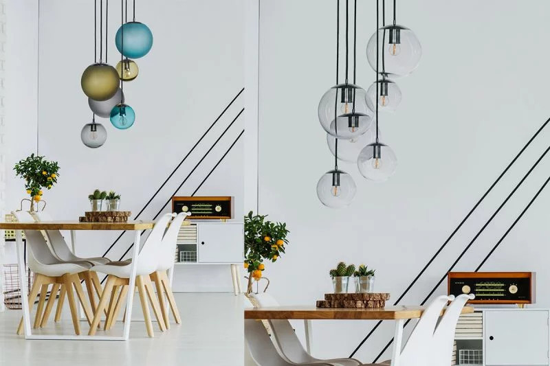 Vedere Lampă suspendată modernă BACAN set de 6 lămpi din sticlă transparentă cupru Lampă suspendată modernă BACAN set de 6 lămpi din sticlă transparentă cupru