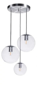 Lampă suspendată Famlight BACAN, set de 3 sfere, sticlă incoloră, oțel inoxidabil small 0
