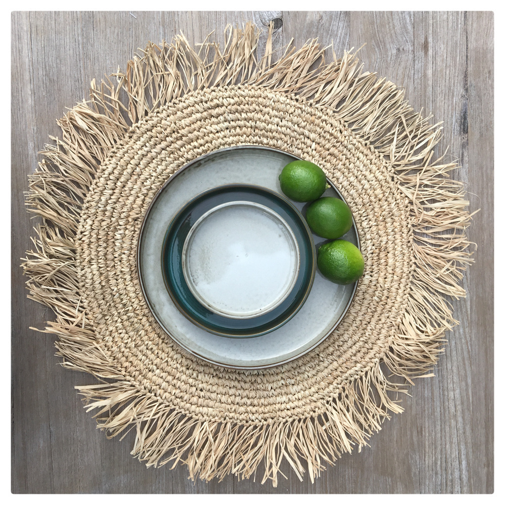 Vedere Șervețel de masă Fringe Raffia Rotund - Natural Șervețel de masă Fringe Raffia Rotund - Natural