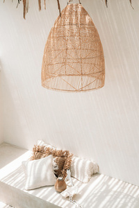 Lampă suspendată Boho - The Twister M, E27, Rattan, carouri small 1