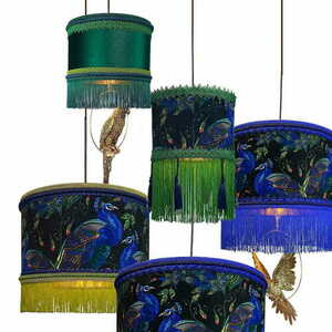 Candelabru suspendat PALMA Las Plumas, 5 × E27, cu abajururi din catifea small 2
