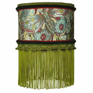 Lampă suspendată Las Plumas ROQUERO N°1, abajur din catifea verde, interior auriu, franjuri, E27 small 0