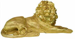 Sculptură decorativă Las Plumas LEONARDO — leu culcat, rășină aurie, 80 × 38 cm small 2
