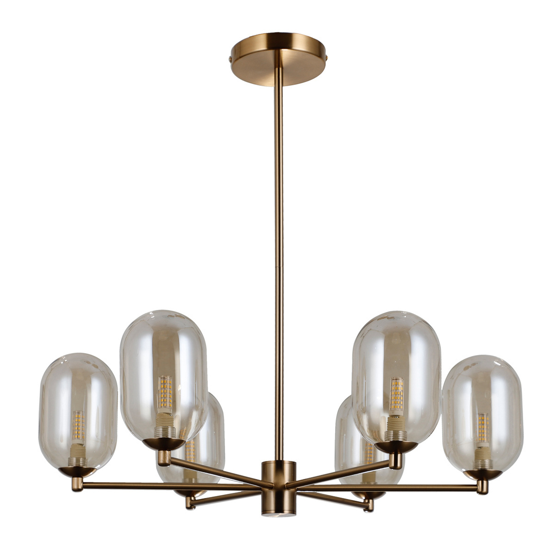 Italux Perano 6-Light Amber Glass Steel Pendant Lamp PND-4215-6-HBR