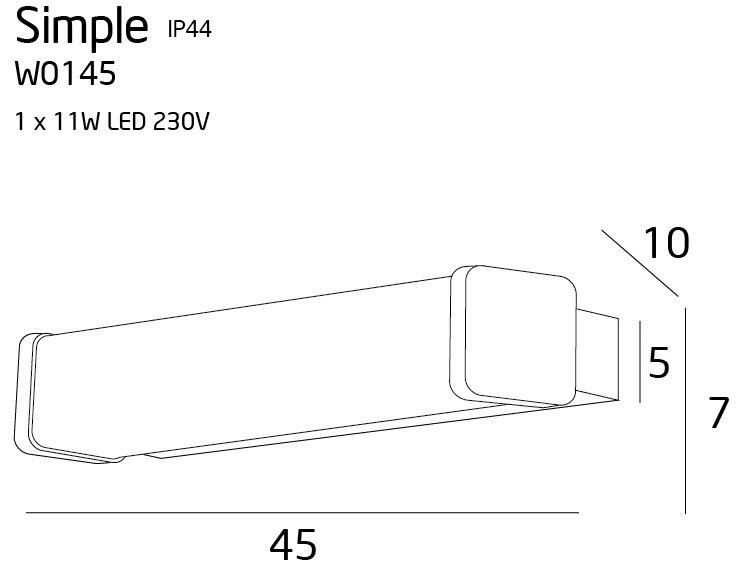 Vedere Aplica perete LED Max Light Simple W0145 crom IP44 45 cm 11W 3000K Aplica perete LED Max Light Simple W0145 crom IP44 45 cm 11W 3000K