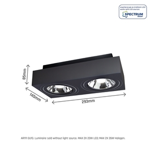 Mirora Ar111 X2 Montat pe suprafață Gu10 250 V Ip20 293 X145 X 85mm Negru Rectangular Movable negru 6 Mirora Ar111 X2 Montat pe suprafață Gu10 250 V Ip20 293 X145 X 85mm Negru Rectangular Movable negru small 6