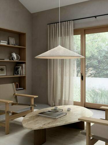 Verifica Lampă suspendată DFTP Hill 85, albă, Tyvek, 3 × E27