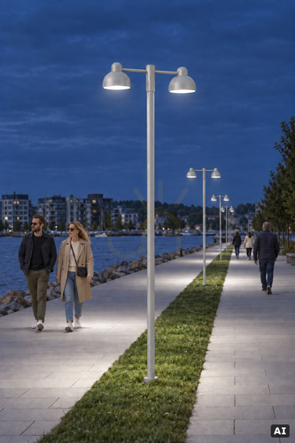 Verifica Corp de iluminat pentru stâlp KOSTER Double Head 1167AL aluminiu RAL 9006 LED 34W, stâlp Ø50 mm - Norlys