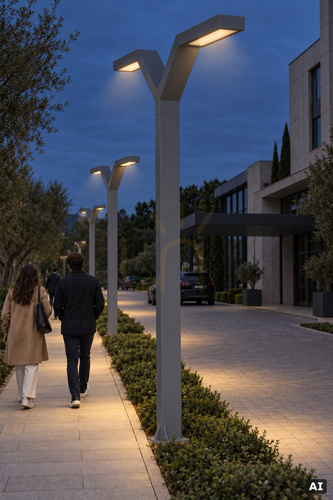 Verifica Stâlp de iluminat Norlys Trysil 1036AL cu două brațe gri deschis RAL 9006 LED 34 W 3000 K 400 cm