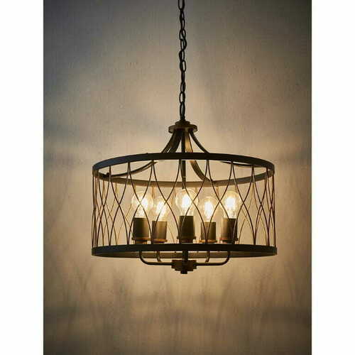 Verifica Pendul Endon Heston 61498, 5× E27, negru mat cu bronz rustic, Ø52 cm