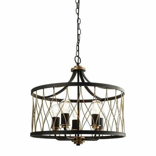 Verifica Pendul Endon Heston 61498, 5× E27, negru mat cu bronz rustic, Ø52 cm