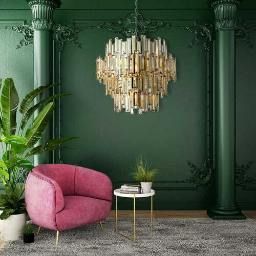 Verifica Lampă suspendată Endon Viviana 15xE14 cristal crom aur 72 cm dimabilă 72746