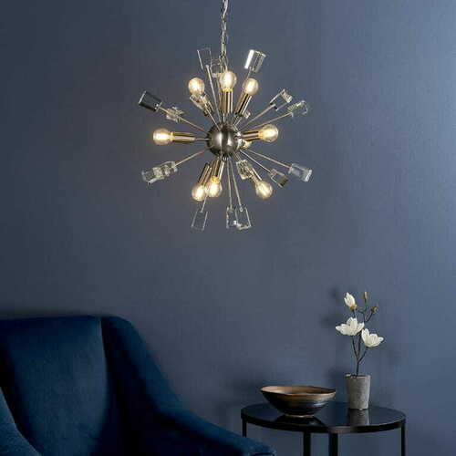 Verifica Lampă suspendată Endon Miro, 9×E14, nichel satinat și cristal, 50 cm