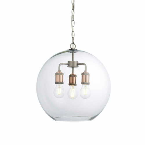 Verifica Lampă suspendată Endon Hal 92988 cu 3 becuri E27, sticlă transparentă, cupru, gri, 40 cm