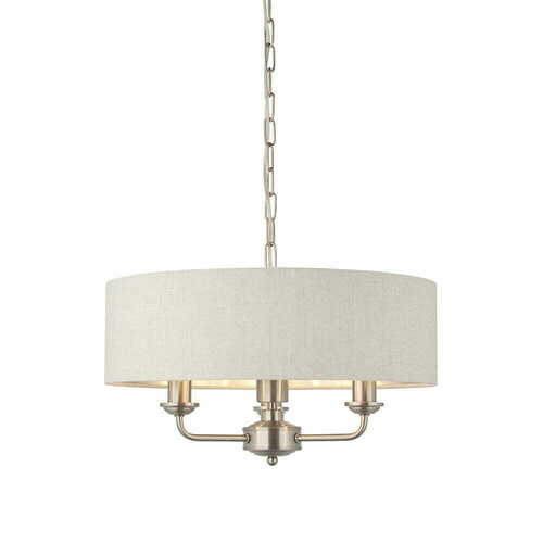 Verifica Pendul Highclere Endon 3xE14 Alb/Chrom Ø45 cm Tesătură Clasică