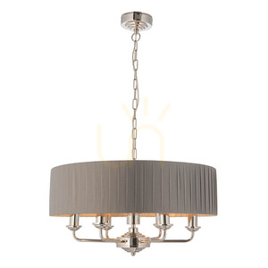 Pendul Endon Highclere 6 lumini E14 gri nichel, abajur textil 55 cm small 5