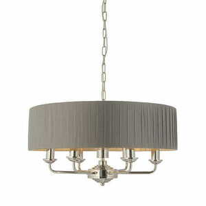 Pendul Endon Highclere 6 lumini E14 gri nichel, abajur textil 55 cm small 0