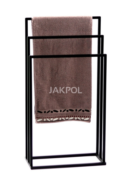 Suport prosoape baie JAKPOL 3 bare negru otel stil loft 45x21x86 cm