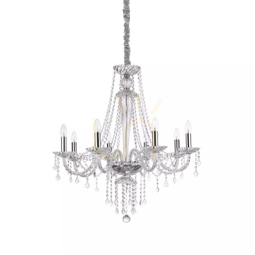 Verifica Lustră suspendată Ideallux Amadeus SP8 transparentă cristal Ø80 cm 168777