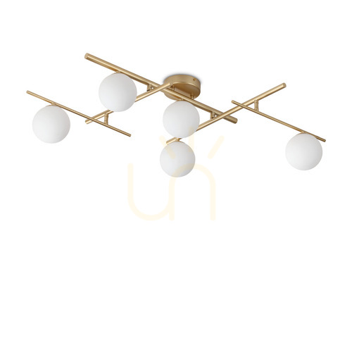 Verifica Plafonieră Ideallux ATLAS PL5 aurie 5xG9 metal sticlă 106 cm 311364
