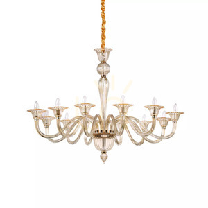 Lampă suspendată Ideallux BRIGITTA SP12 Ambra sticlă aurie Ø120 cm 199405 small 1