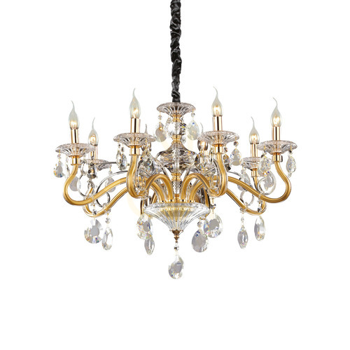 Verifica Lustră suspendată Ideallux Negresco SP8 ORO aurie cristal 73,5 cm 087764
