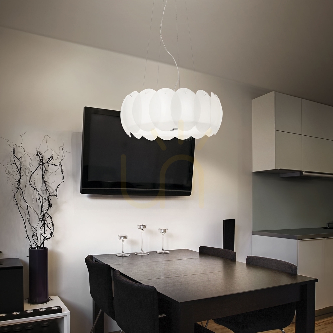 Vedere Lustră suspendată Ideallux Ovalino SP8 albă sticlă 55 cm E27 090481 Lustră suspendată Ideallux Ovalino SP8 albă sticlă 55 cm E27 090481