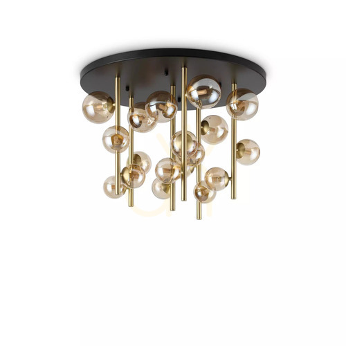 Verifica Plafonieră Ideal Lux Perlage PL18 Ambra 70 cm alamă sticlă chihlimbar 328379
