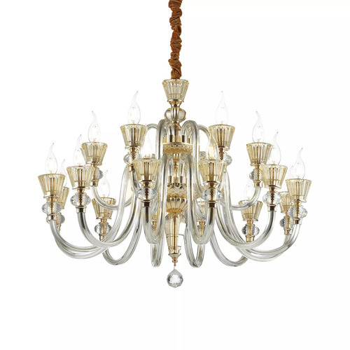 Verifica Lampă suspendată Ideallux Strauss SP18 aurie din sticlă 85 cm 140629