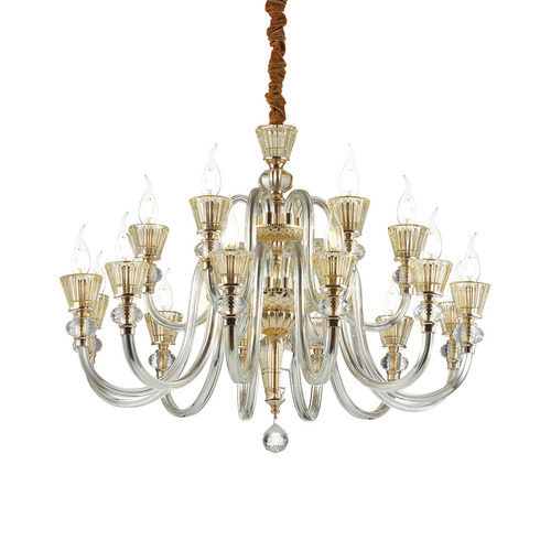 Verifica Lampă suspendată Ideallux Strauss SP18 aurie din sticlă 85 cm 140629