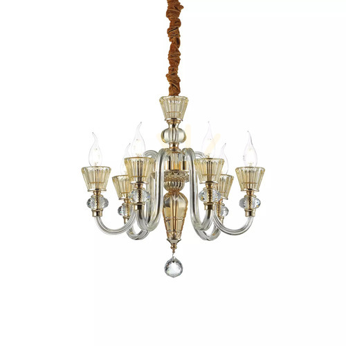 Verifica Lampă suspendată Ideallux Strauss SP6 aurie sticlă 6xE14 Ø50,5 cm 140605