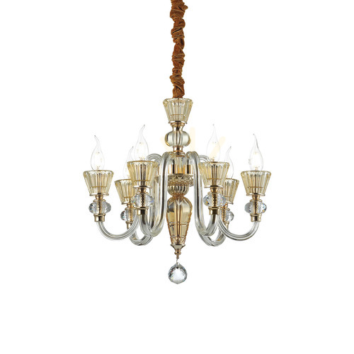 Verifica Lampă suspendată Ideallux Strauss SP6 aurie sticlă 6xE14 Ø50,5 cm 140605