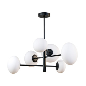 Lustră suspendată Zuma Line OMI 1196 neagră, 6 abajururi opal G9 small 0
