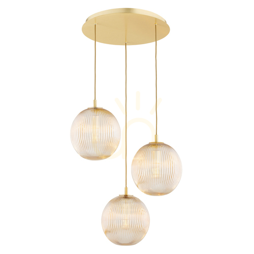 Verifica Lustră suspendată ARGON Paloma 6311, 3 × E27 max 15 W, sticlă striată miere, alamă periată, 55 × 152,5 cm