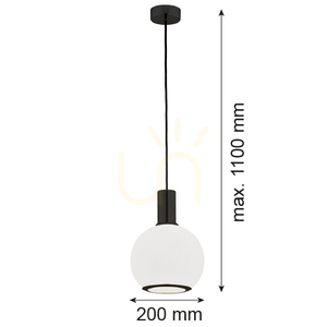 Lampă suspendată ARGON Sagunto Plus 8564, glob opal mat și structură neagră, E27 small 2