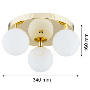 Plafonieră Argon FLAVIO 1413 alamă, 3 globuri albe din sticlă opal, 3xE14 IP44, 34 cm small 7