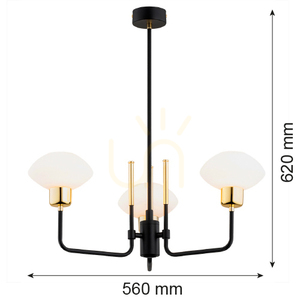 Candelabru Argon Ravello 6166 negru cu alamă, sticlă opal, 3x E14 small 6