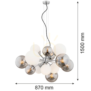 Candelabru ARGON SATELITE 5020 alb sticlă crom E27 15 becuri small 2