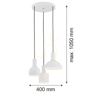 Pendulă ARGON SINES 1468 albă cu detalii alamate, 3 × E27 small 1