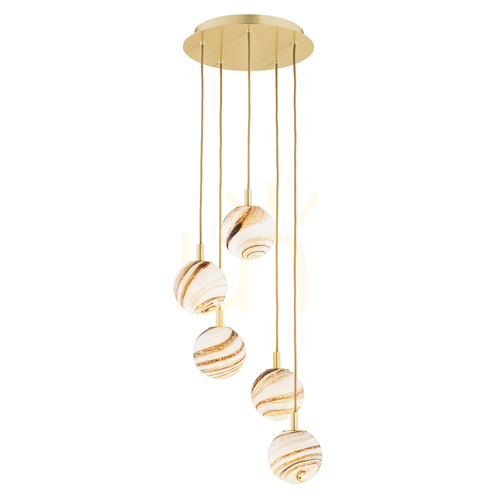 Verifica Lampă suspendată Argon ARUBA 2182 sticlă marmorată, alamă periată, 5xE14, 139,5 cm