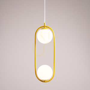 Lustră suspendată Aldex Riva 2 Mustard 1086H14 – ramă muștar, 2 globuri albe din sticlă, 2x E14 small 1