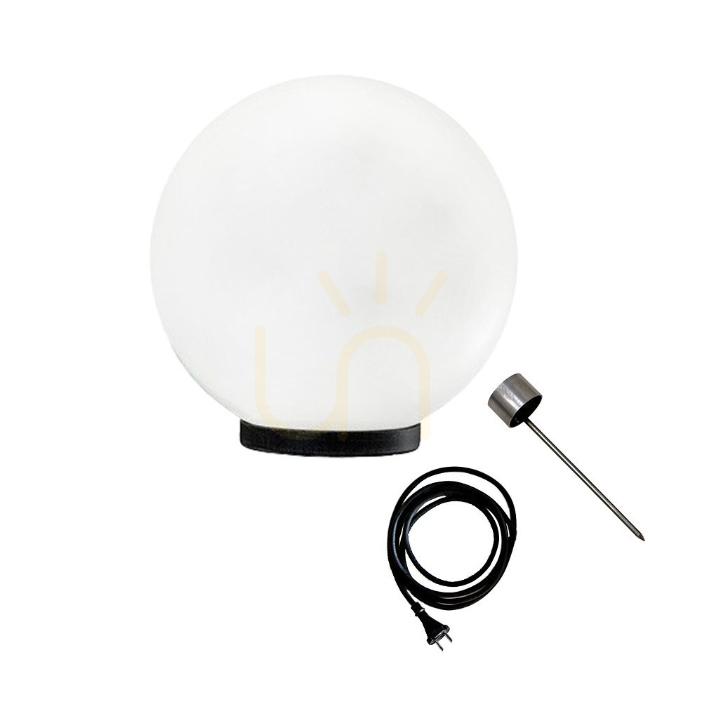 Bilă de grădină albă lucioasă – LUNA BALL 50 cm, include kit de montare, cablu de 3 metri și țăruș – rezistentă la raze UV