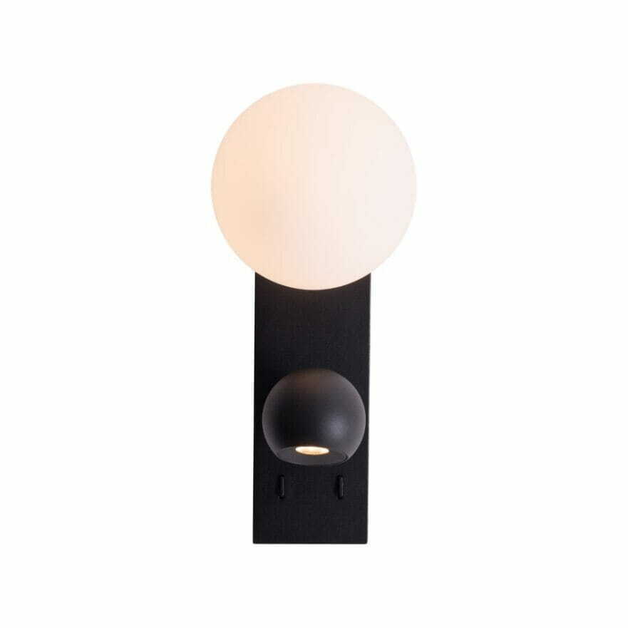 Aplică perete Max Light Atom W0351 negru 2x10W LED 28 cm metal sticlă opală