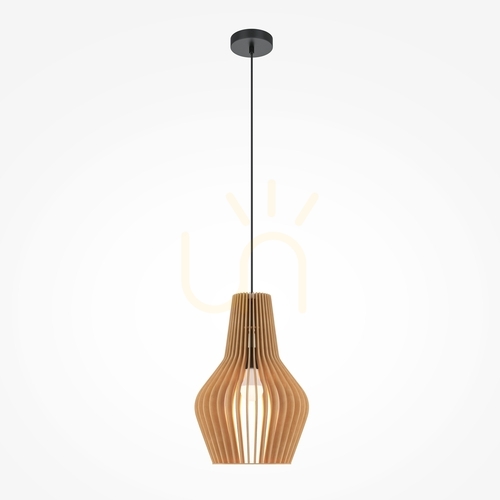 Verifica Pendulă Maytoni Roots MOD191PL-01W1 neagră cu abajur din lemn E27 30 cm