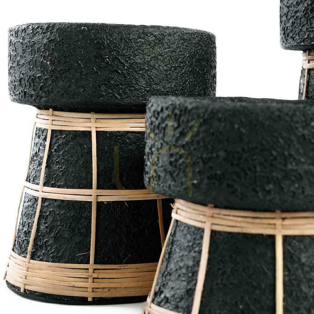 Vedere Suport lumânare BAZAR BIZAR Serene negru natural teracotă rattan L Suport lumânare BAZAR BIZAR Serene negru natural teracotă rattan L