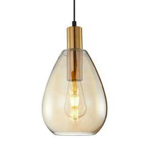 Lustră suspendată Zulo 3xE27 pe bară, culoare alamă și sticlă chihlimbar Italux PND-27812-3-BRO-AMB small 2