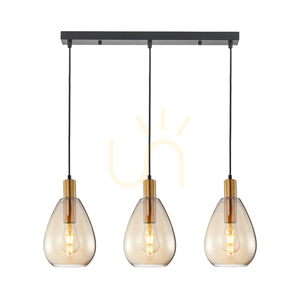 Lustră suspendată Zulo 3xE27 pe bară, culoare alamă și sticlă chihlimbar Italux PND-27812-3-BRO-AMB small 0
